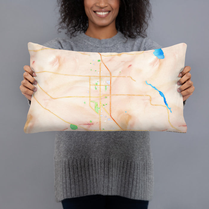 Person holding 20x12 Custom Santa Maria California Map Throw Pillow in Watercolor