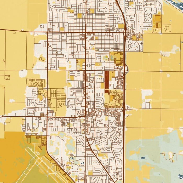 Santa Maria California Map Print in Woodblock Style Zoomed In Close Up Showing Details