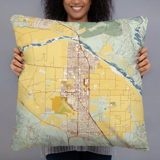Person holding 22x22 Custom Santa Maria California Map Throw Pillow in Woodblock
