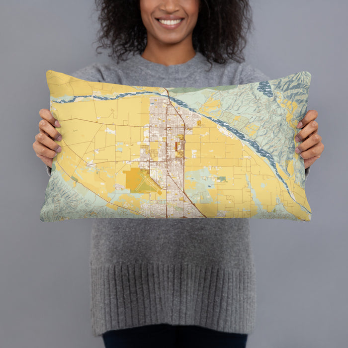 Person holding 20x12 Custom Santa Maria California Map Throw Pillow in Woodblock