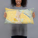 Person holding 20x12 Custom Santa Maria California Map Throw Pillow in Woodblock