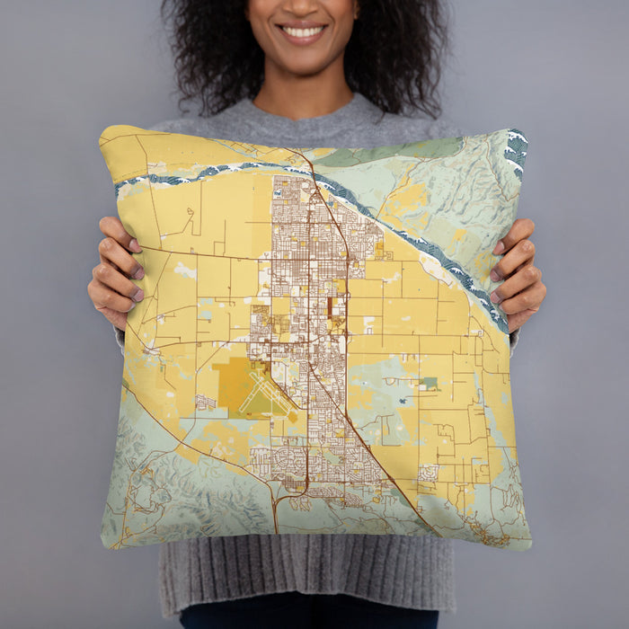 Person holding 18x18 Custom Santa Maria California Map Throw Pillow in Woodblock