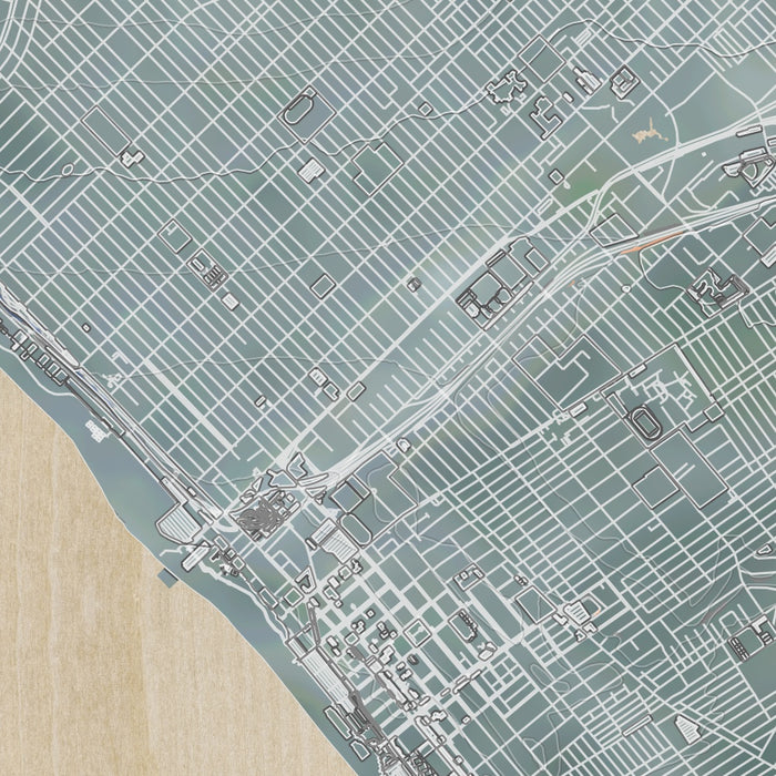 Santa Monica California Map Print in Afternoon Style Zoomed In Close Up Showing Details