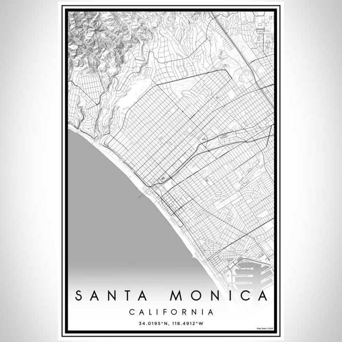 Santa Monica California Map Print Portrait Orientation in Classic Style With Shaded Background
