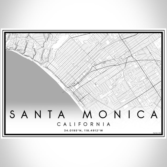 Santa Monica California Map Print Landscape Orientation in Classic Style With Shaded Background
