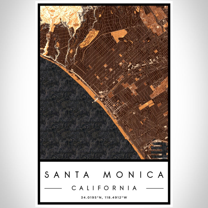 Santa Monica California Map Print Portrait Orientation in Ember Style With Shaded Background