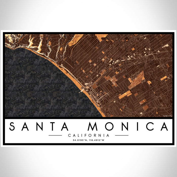 Santa Monica California Map Print Landscape Orientation in Ember Style With Shaded Background