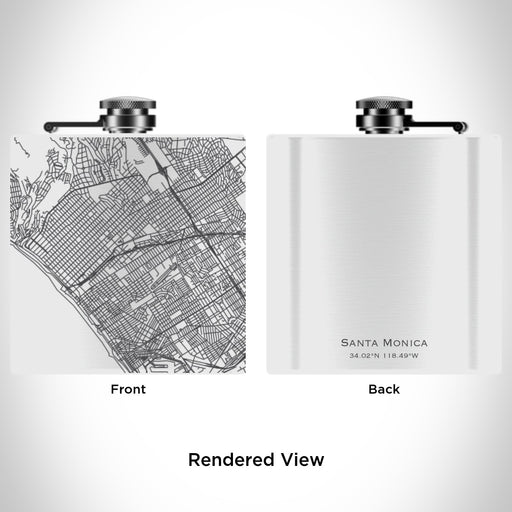 Rendered View of Santa Monica California Map Engraving on 6oz Stainless Steel Flask in White