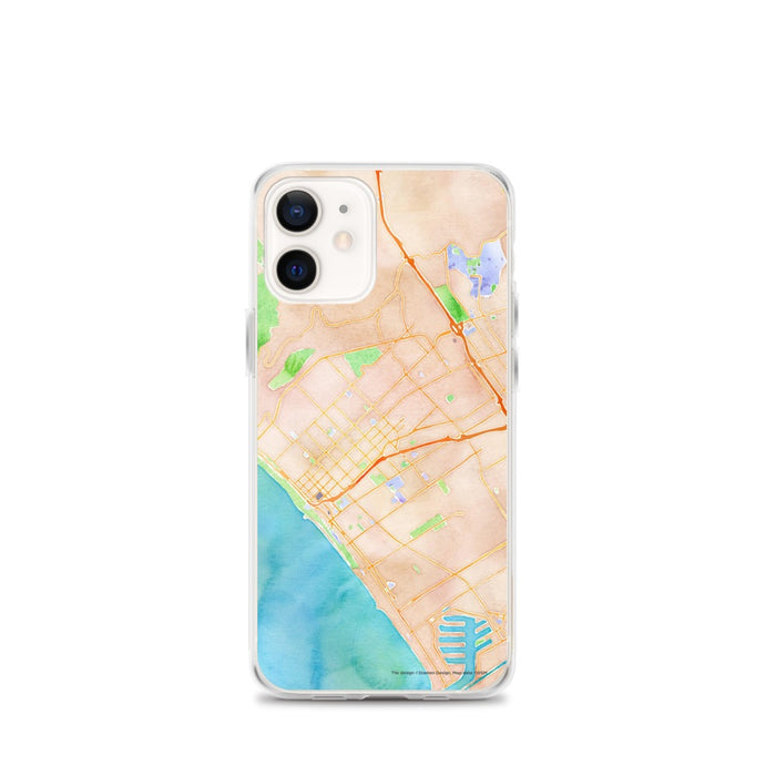 Custom Santa Monica California Map iPhone 12 mini Phone Case in Watercolor