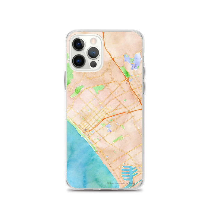 Custom Santa Monica California Map iPhone 12 Pro Phone Case in Watercolor