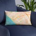 Custom Santa Monica California Map Throw Pillow in Watercolor on Blue Colored Chair