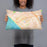 Person holding 20x12 Custom Santa Monica California Map Throw Pillow in Watercolor