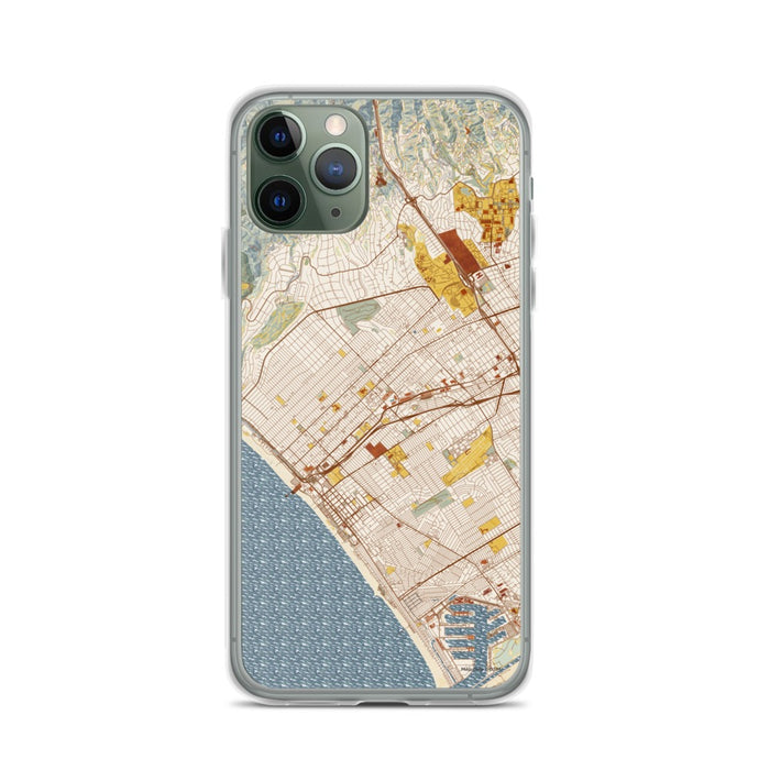 Custom Santa Monica California Map Phone Case in Woodblock