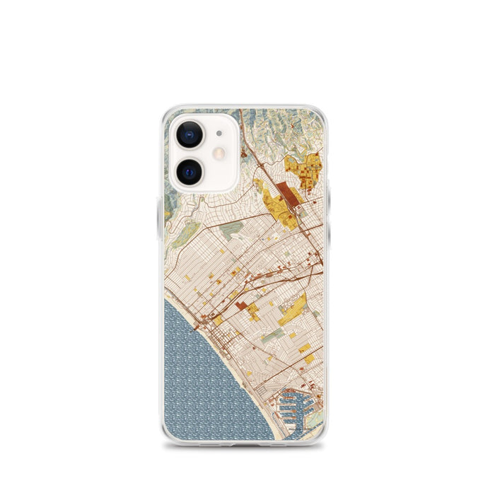 Custom Santa Monica California Map iPhone 12 mini Phone Case in Woodblock