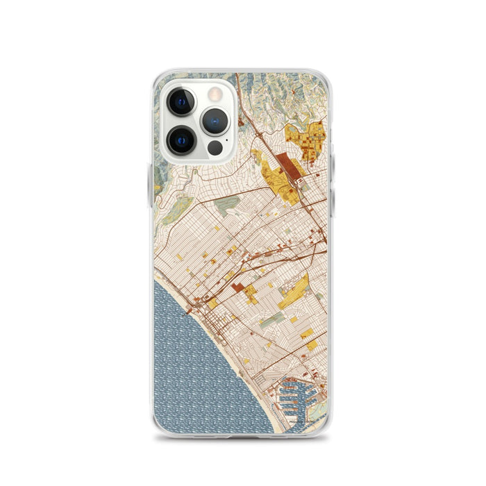 Custom Santa Monica California Map iPhone 12 Pro Phone Case in Woodblock