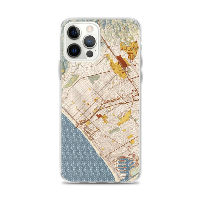 Custom Santa Monica California Map iPhone 12 Pro Max Phone Case in Woodblock