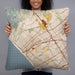Person holding 22x22 Custom Santa Monica California Map Throw Pillow in Woodblock