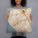 Person holding 18x18 Custom Santa Monica California Map Throw Pillow in Woodblock