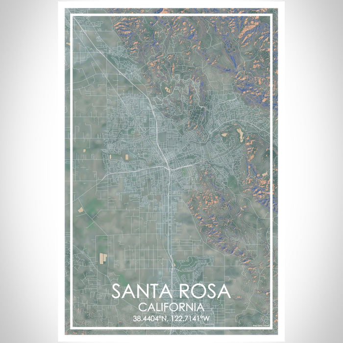 Santa Rosa California Map Print Portrait Orientation in Afternoon Style With Shaded Background
