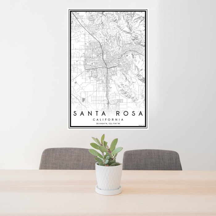 24x36 Santa Rosa California Map Print Portrait Orientation in Classic Style Behind 2 Chairs Table and Potted Plant