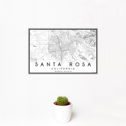 12x18 Santa Rosa California Map Print Landscape Orientation in Classic Style With Small Cactus Plant in White Planter