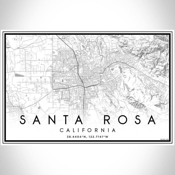 Santa Rosa California Map Print Landscape Orientation in Classic Style With Shaded Background