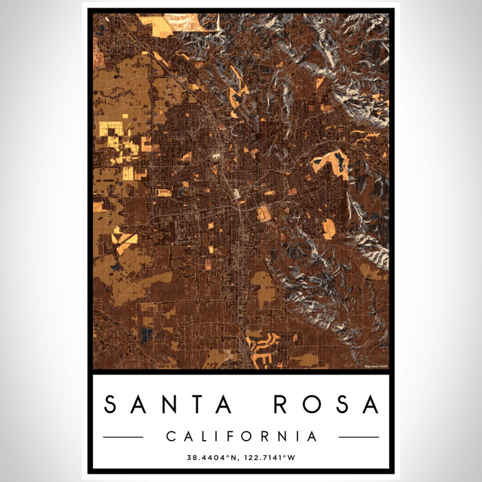 Santa Rosa California Map Print Portrait Orientation in Ember Style With Shaded Background