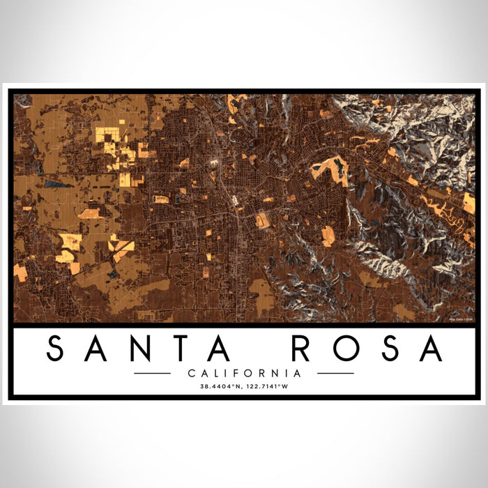 Santa Rosa California Map Print Landscape Orientation in Ember Style With Shaded Background