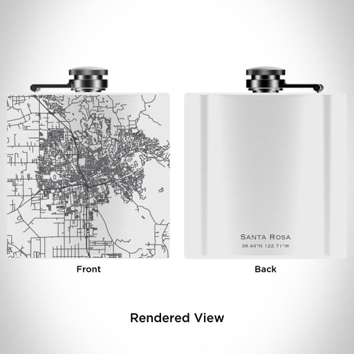 Rendered View of Santa Rosa California Map Engraving on 6oz Stainless Steel Flask in White