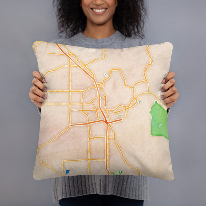 Person holding 18x18 Custom Santa Rosa California Map Throw Pillow in Watercolor