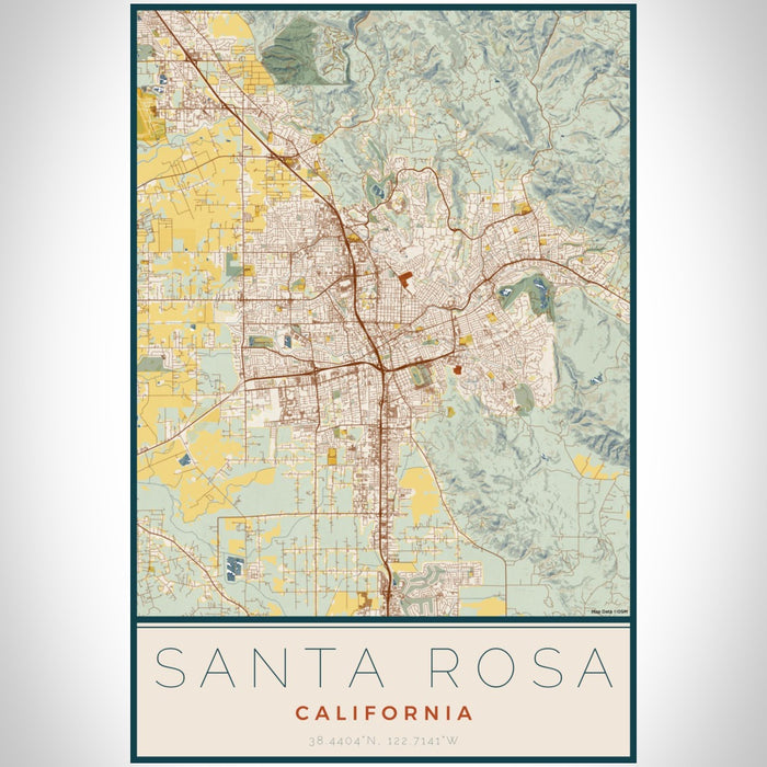 Santa Rosa California Map Print Portrait Orientation in Woodblock Style With Shaded Background