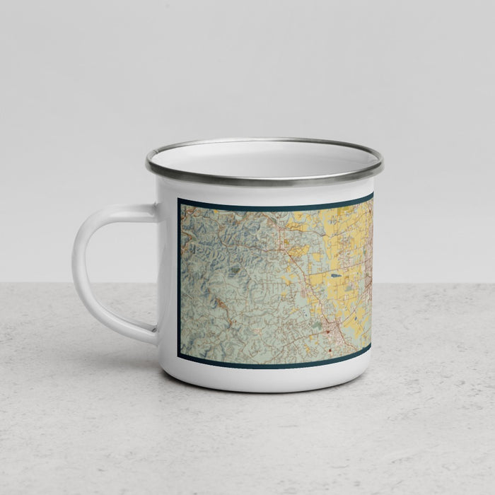 Left View Custom Santa Rosa California Map Enamel Mug in Woodblock