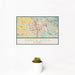 12x18 Santa Rosa California Map Print Landscape Orientation in Woodblock Style With Small Cactus Plant in White Planter