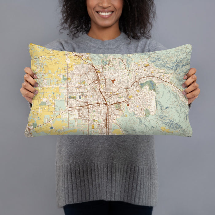 Person holding 20x12 Custom Santa Rosa California Map Throw Pillow in Woodblock