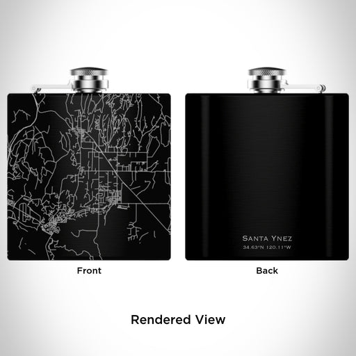 Rendered View of Santa Ynez California Map Engraving on 6oz Stainless Steel Flask in Black