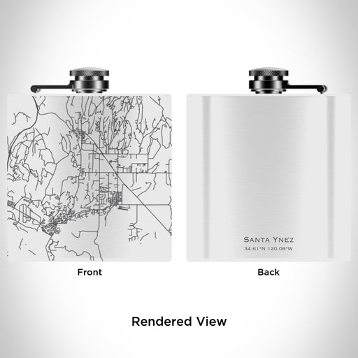 Rendered View of Santa Ynez California Map Engraving on 6oz Stainless Steel Flask in White