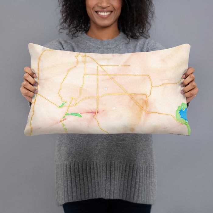 Person holding 20x12 Custom Santa Ynez California Map Throw Pillow in Watercolor