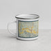 Left View Custom Santa Ynez California Map Enamel Mug in Woodblock