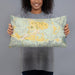 Person holding 20x12 Custom Santa Ynez California Map Throw Pillow in Woodblock