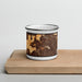Front View Custom Santee California Map Enamel Mug in Ember on Cutting Board
