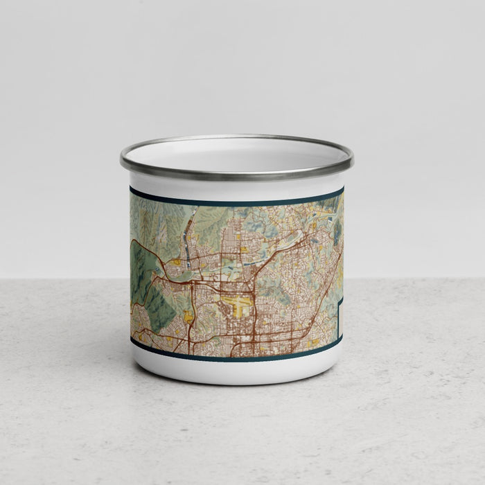 Front View Custom Santee California Map Enamel Mug in Woodblock