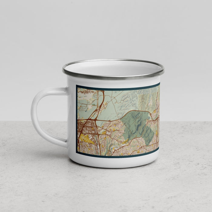 Left View Custom Santee California Map Enamel Mug in Woodblock
