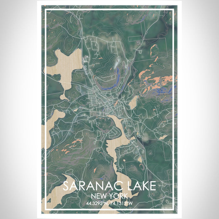 Saranac Lake New York Map Print Portrait Orientation in Afternoon Style With Shaded Background