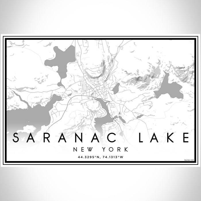 Saranac Lake New York Map Print Landscape Orientation in Classic Style With Shaded Background