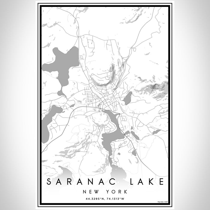 Saranac Lake New York Map Print Portrait Orientation in Classic Style With Shaded Background