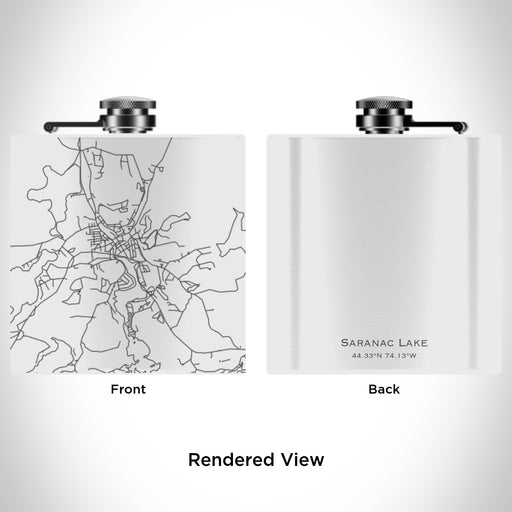 Rendered View of Saranac Lake New York Map Engraving on 6oz Stainless Steel Flask in White