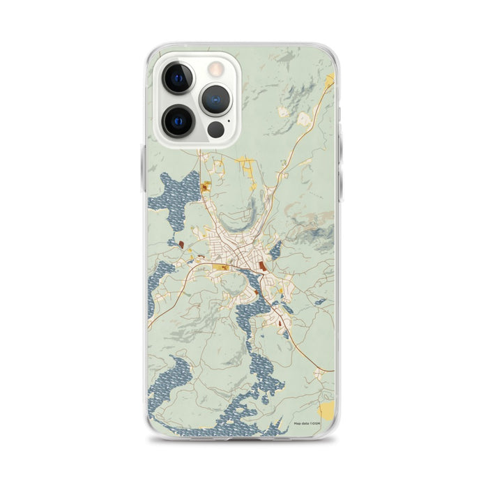 Custom iPhone 12 Pro Max Saranac Lake New York Map Phone Case in Woodblock