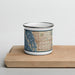 Front View Custom Sarasota Florida Map Enamel Mug in Woodblock on Cutting Board