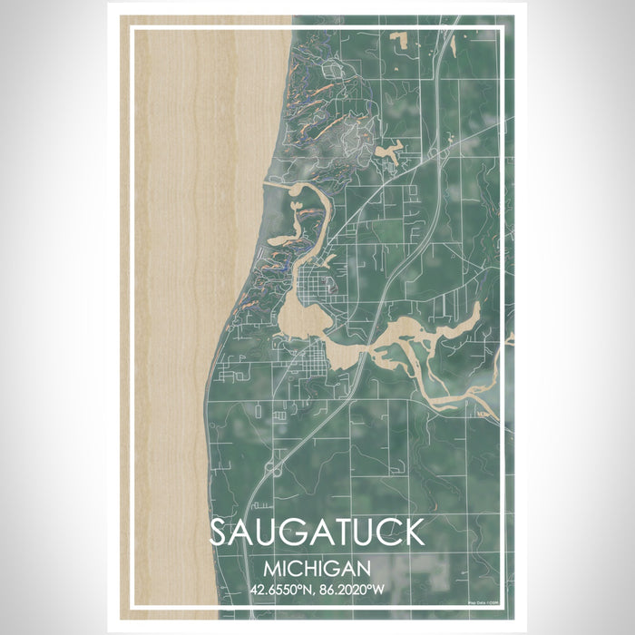 Saugatuck Michigan Map Print Portrait Orientation in Afternoon Style With Shaded Background
