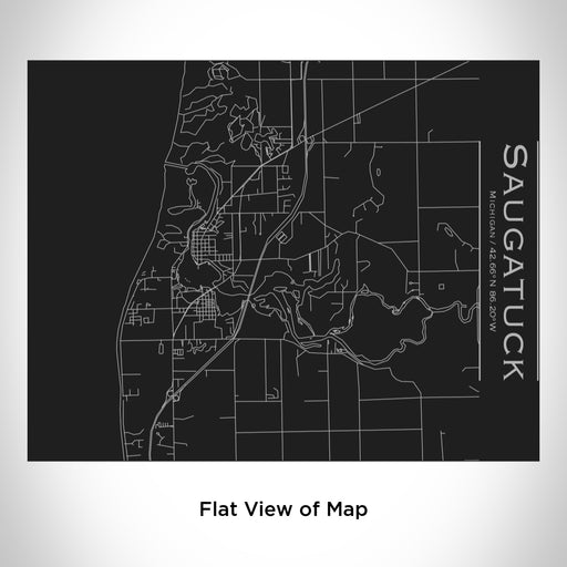 Rendered View of Saugatuck Michigan Map Engraving on 20oz Stainless Steel Insulated Bottle with Bamboo Top in Black